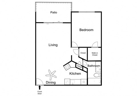 2D Illustration of 1 Bedroom Layout